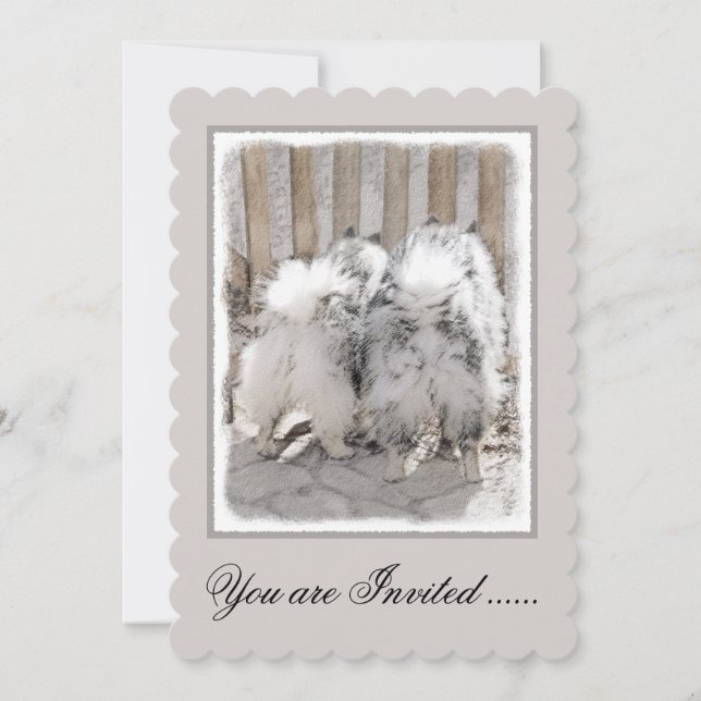 Keeshonds at the Gate Painting - Original Dog Art Invitation (Front)