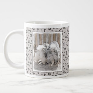 Keeshonds at the Gate Painting - Original Dog Art Large Coffee Mug