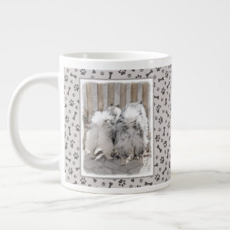 Keeshonds at the Gate Painting - Original Dog Art Large Coffee Mug