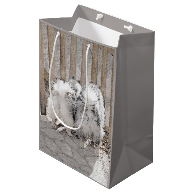 Keeshonds at the Gate Painting - Original Dog Art Medium Gift Bag (Front Angled)