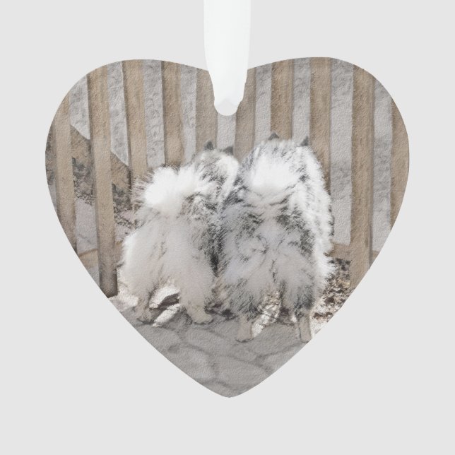 Keeshonds at the Gate Painting - Original Dog Art Ornament (Front)