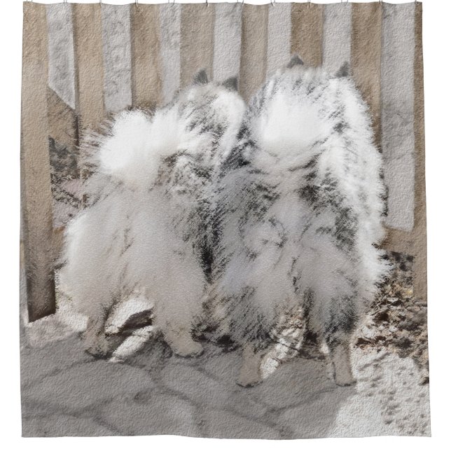 Keeshonds at the Gate Painting - Original Dog Art Shower Curtain (Front)