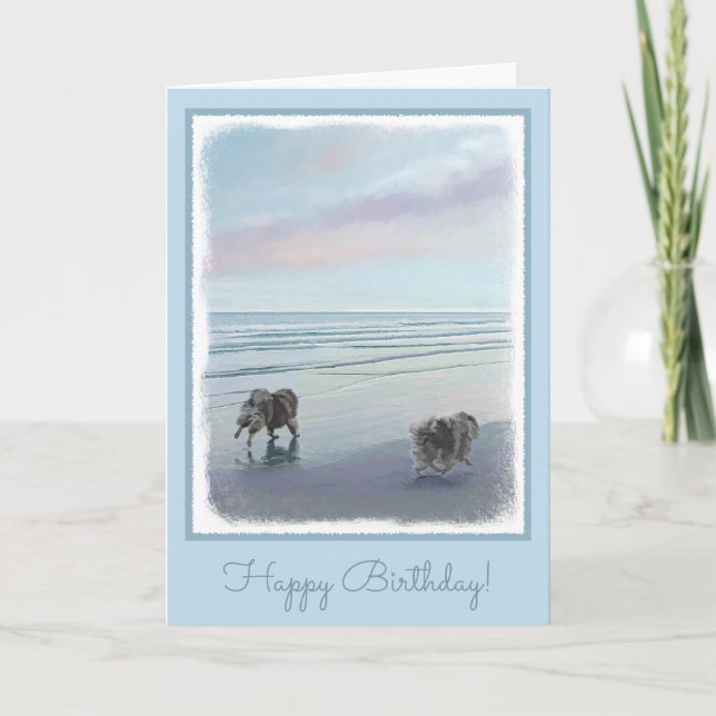 Keeshonds at the Seashore Painting Dog Art Card (Front)