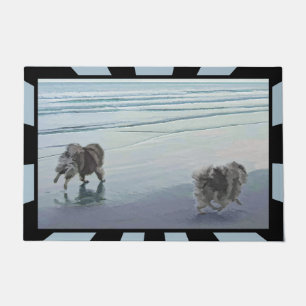 Keeshonds at the Seashore Painting Dog Art Doormat