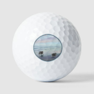Keeshonds at the Seashore Painting Dog Art Golf Balls