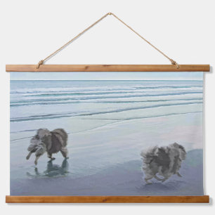 Keeshonds at the Seashore Painting Dog Art Hanging Tapestry