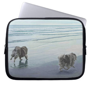 Keeshonds at the Seashore Painting Dog Art Laptop Sleeve