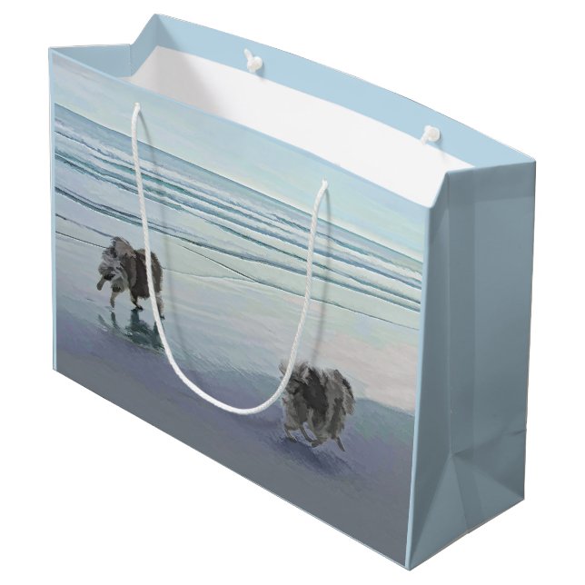Keeshonds at the Seashore Painting Dog Art Large Gift Bag (Back Angled)