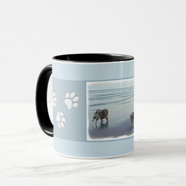 Keeshonds at the Seashore Painting Dog Art Mug (Front Left)