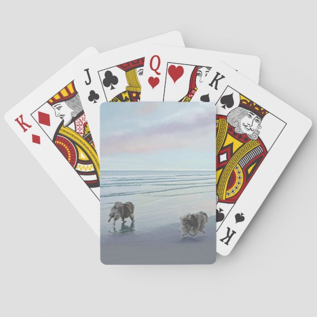 Keeshonds at the Seashore Painting Dog Art Playing Cards (Back)