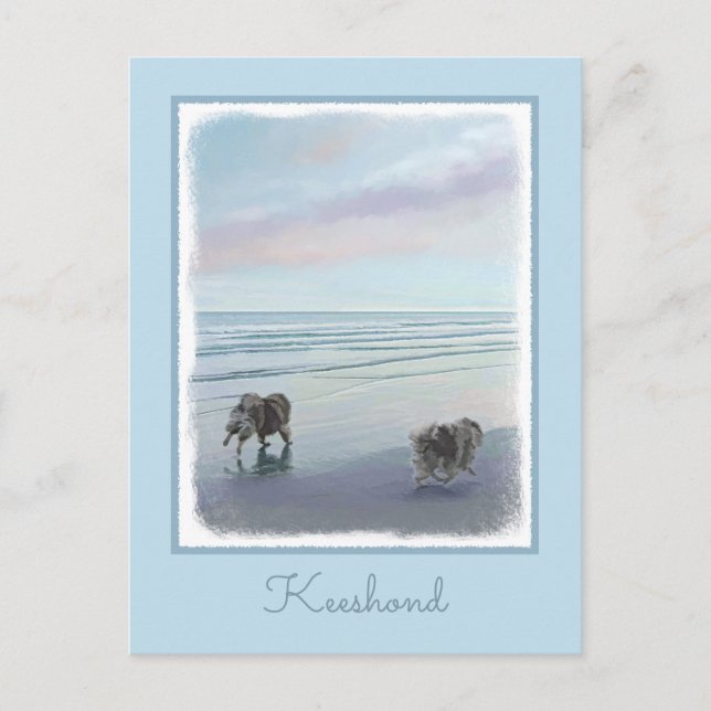 Keeshonds at the Seashore Painting Dog Art Postcard (Front)