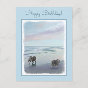 Keeshonds at the Seashore Painting Dog Art Postcard