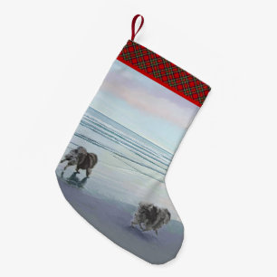 Keeshonds at the Seashore Painting Dog Art Small Christmas Stocking