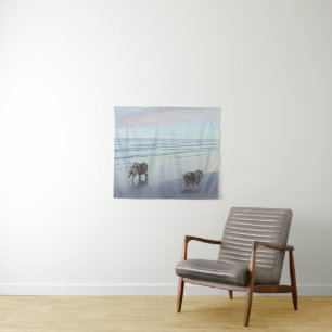 Keeshonds at the Seashore Painting Dog Art Tapestry