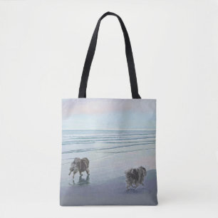 Keeshonds at the Seashore Painting Dog Art Tote Bag