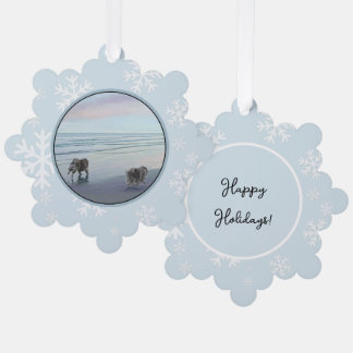 Keeshonds at the Seashore Painting Dog Art Tree Decoration Card