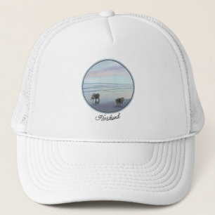 Keeshonds at the Seashore Painting Dog Art Trucker Hat