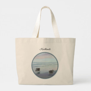 Keeshonds Painting Seashore Beach Original Dog Art Large Tote Bag