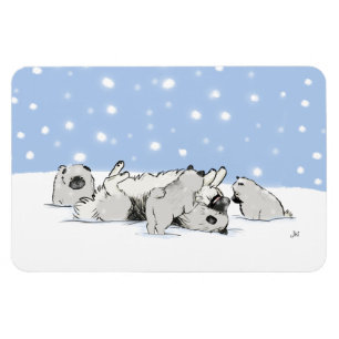 Keesie Snow Dogs - Happy Keeshond with Puppies Magnet