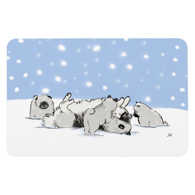 Keesie Snow Dogs - Happy Keeshond with Puppies Magnet (Horizontal)