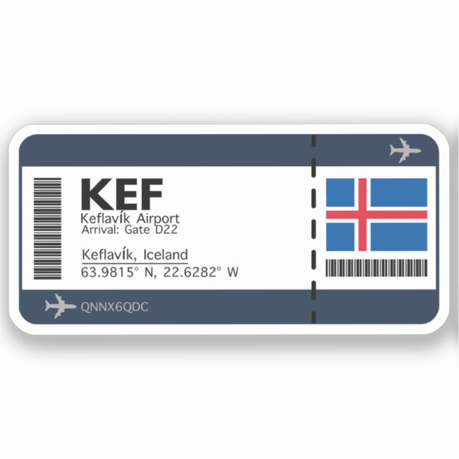 KEF Keflavik Boarding Pass - Iceland Ticket (Front)