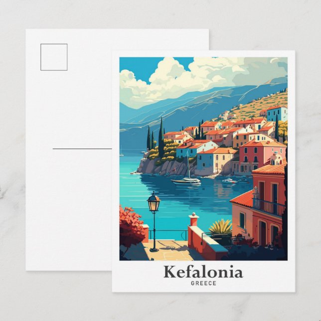 Kefalonia Greece Art Vintage Travel Illustration Postcard (Front/Back)