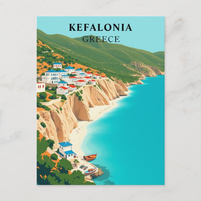 Kefalonia, Greece Vintage Ionian Island Postcard (Front)