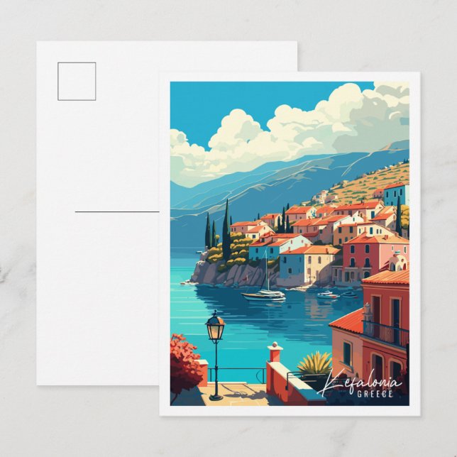 Kefalonia Greece vintage travel illustration Postcard (Front/Back)
