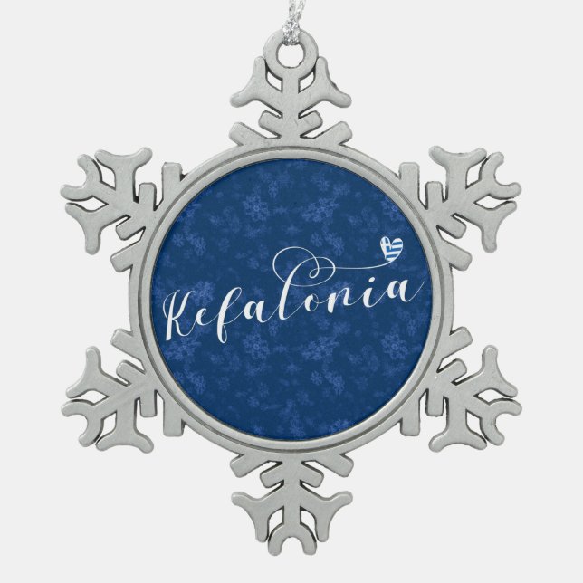 Kefalonia Heart Flag, Cephalonia, Greek Islands Snowflake Pewter Christmas Ornament (Front)