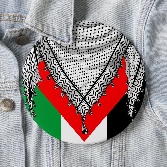 Keffiyeh Palestinian Scarf Traditional Fabric 6 Cm Round Badge (In Situ)