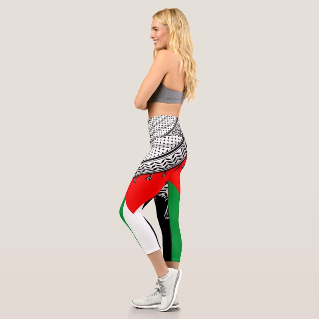 Keffiyeh Palestinian Scarf Traditional Fabric Capri Leggings (Left)