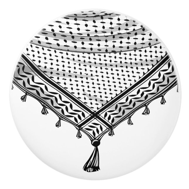 Keffiyeh Palestinian Scarf Traditional Fabric Ceramic Knob (Front)