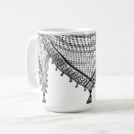 Keffiyeh Palestinian Scarf Traditional Fabric Coffee Mug<br><div class="desc">Palestinian / Arab Keffiyeh black and white Scarf designed as if wrapped around the neck, element isolated on white. The keffiyeh, also known as a hatta, is a traditional Arab headdress. Historically, it was worn by nomadic communities — or Bedouins — in historic Palestine. It's typically made of cotton and...</div>