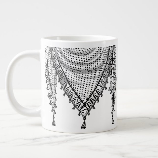 Keffiyeh Palestinian Scarf Traditional Fabric Large Coffee Mug (Left)