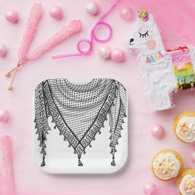 Keffiyeh Palestinian Scarf Traditional Fabric Paper Plate (Party)