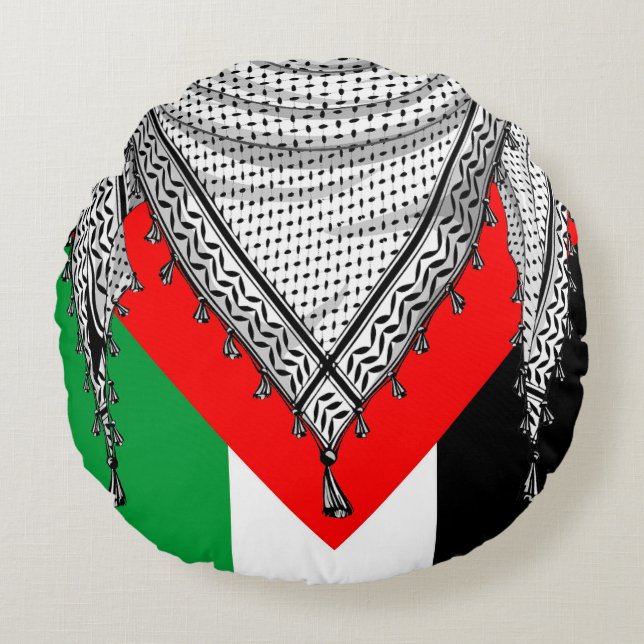 Keffiyeh Palestinian Scarf Traditional Fabric Round Cushion (Front)