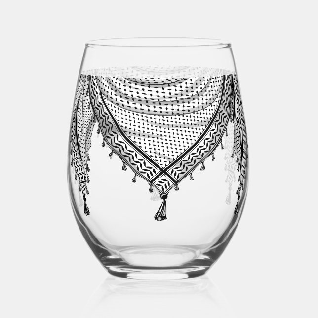 Keffiyeh Palestinian Scarf Traditional Fabric Stemless Wine Glass (Front)