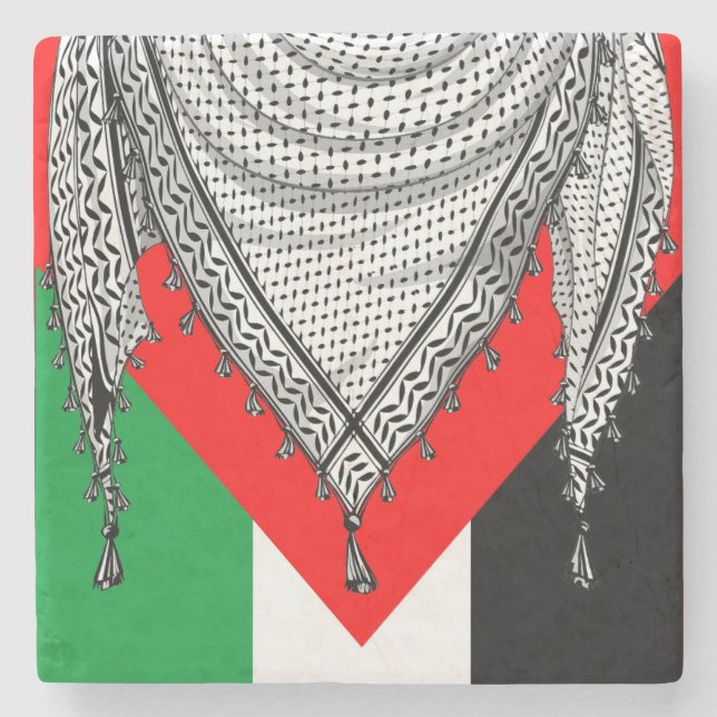 Keffiyeh Palestinian Scarf Traditional Fabric Stone Coaster (Front)