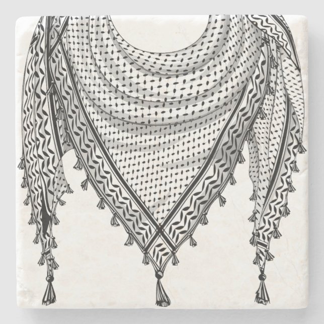 Keffiyeh Palestinian Scarf Traditional Fabric Stone Coaster (Front)