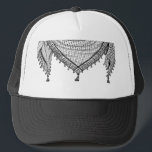 Keffiyeh Palestinian Scarf Traditional Fabric Trucker Hat<br><div class="desc">Palestinian / Arab Keffiyeh black and white Scarf designed as if wrapped around the neck, element isolated on white. The keffiyeh, also known as a hatta, is a traditional Arab headdress. Historically, it was worn by nomadic communities — or Bedouins — in historic Palestine. It's typically made of cotton and...</div>