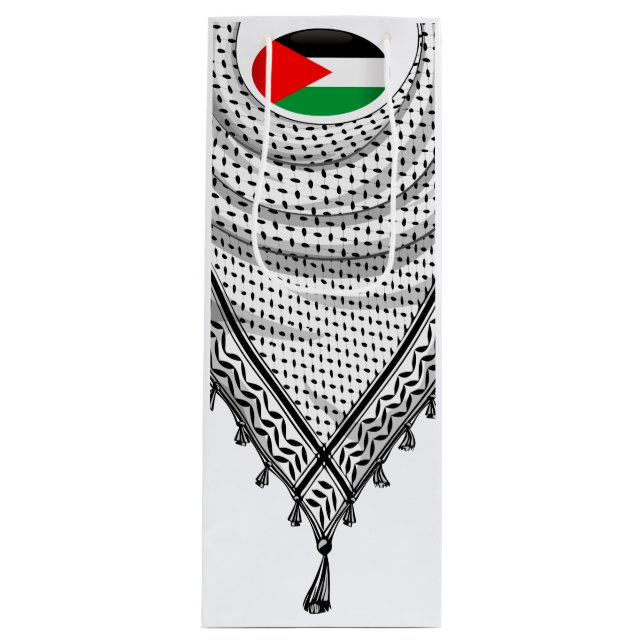 Keffiyeh Palestinian Scarf Traditional Fabric Wine Gift Bag (Front)
