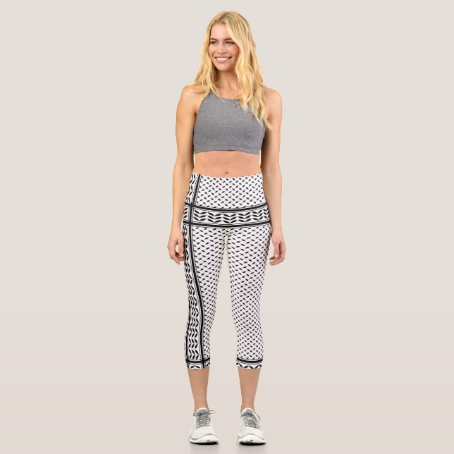 Keffiyeh Symbol of Palestine Resistance Pattern Capri Leggings (Front)