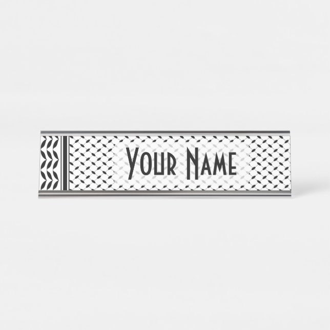 Keffiyeh Symbol of Palestine Resistance Pattern Desk Name Plate (Front)