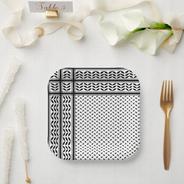 Keffiyeh Symbol of Palestine Resistance Pattern Paper Plate (Wedding)
