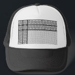 Keffiyeh Symbol of Palestine Resistance Pattern Trucker Hat<br><div class="desc">Fast forward to the 1960s and the rise of the Palestinian resistance movement, the prominent Palestinian politician, Yasser Arafat, further solidified this meaning behind the keffiyeh. The keffiyeh became Arafat’s personal trademark as he draped it over his right shoulder to resemble the pre-1948 map of Palestine.</div>