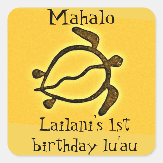 Keiki First Birthday Luau Thank You Favour Square Sticker (Front)