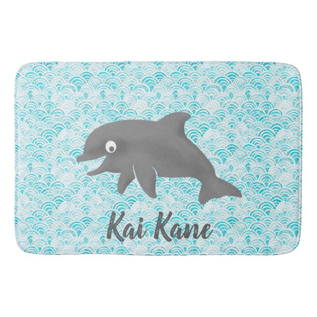 Keiki Watercolor Dolphin Wave Customised Bath Mat (Front)