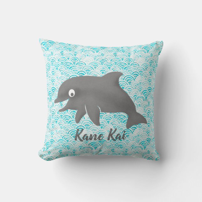 Keiki Watercolor Dolphin Wave Customised Cushion (Front)