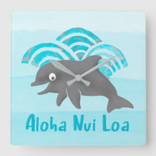 Keiki Watercolor Dolphin Wave Engineer Square Wall Clock