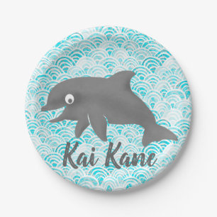 Keiki Watercolor Dolphin Wave Paper Plate